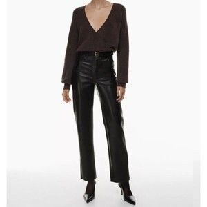 Wilfred Melina Pants Black Vegan Leather High Rise NWT Aritzia - Size 6 Tall